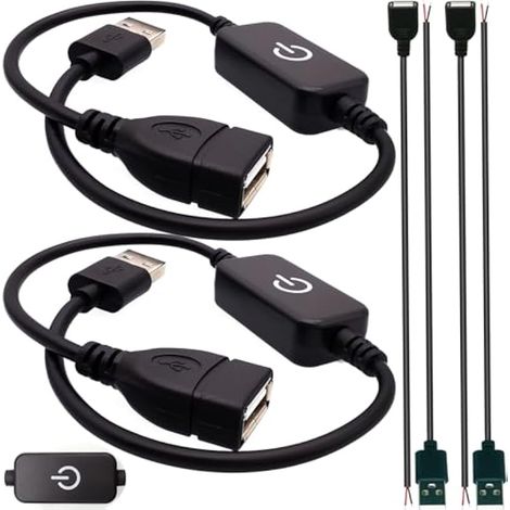 Interrupteur dimmer pour bande LED, Contrôleur d'interrupteur tactile pour bande, Port USB, Interrupteur réglable pour barre lumière monochrome avec câble queue USB mâle femelle (2 Pcs) (1/4)