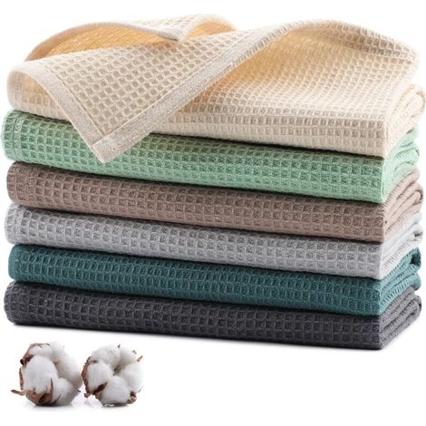 torchon cuisine - 100 % coton - 35 x 35 cm - motif gaufré - pour vaisselle et plans de travail - lot de 6