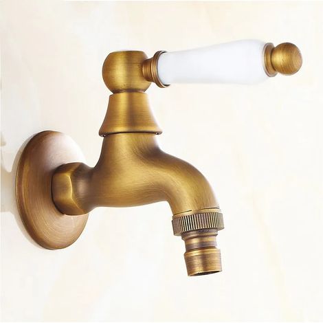 Robinet extérieur en laiton antique (style G) : robinet de jardin mural pour machine à laver/salon, robinet simple pour balai d'eau froide. (1/5)