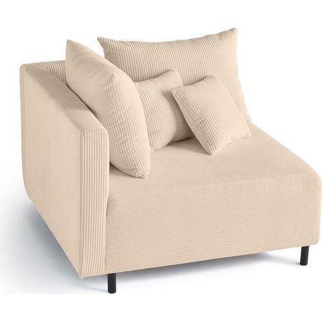 Lisa Design – Module d'assise d'angle gauche en velours côtelé beige – Canapé modulable 1 place – Rembourrage moelleux – Dimensions 100x100cm (1/5)