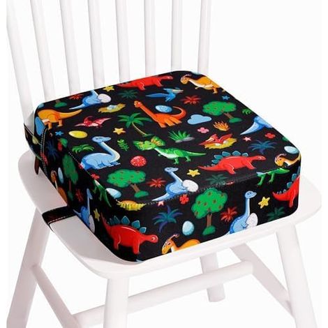Rehausseur Portable Réhausseurs Antidérapant Coussin Bebe avec 2 Ceintures De Sécurité(Noir Dinosaure)Chaise pour Enfant (1/5)