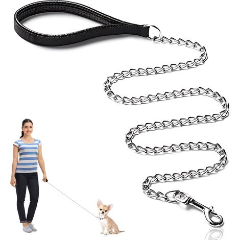 1 Laisse pour chien, chaîne métallique 3mm, poignée nylon, 120cm, petit chien (1/5)