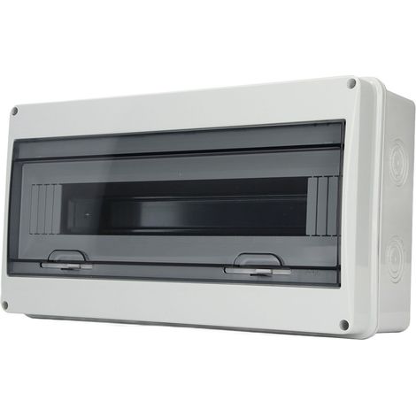 Boîtier de distribution étanche à 18 disjoncteurs avec couvercle de protection en plastique pour une utilisation intérieure ou extérieure. (1/5)
