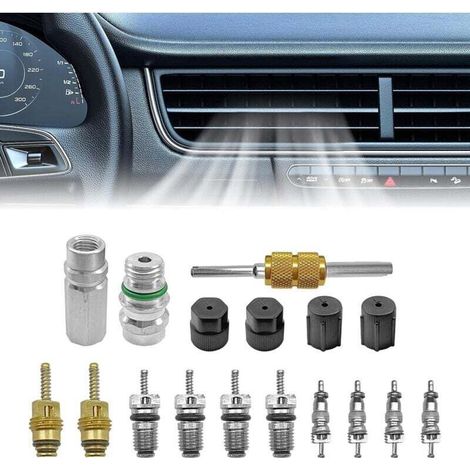 Kit de noyau de valve de climatisation pour R12 ou R134a Joint en Téflon pour vanne de service de climatisation et de réfrigération, kit de bouchon de port de charge de climatisation