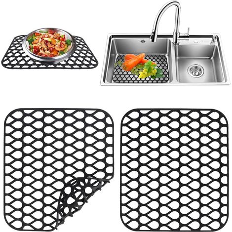 Lot de 2 tapis d'évier en silicone noir, tapis de cuisine antidérapant. (1/5)