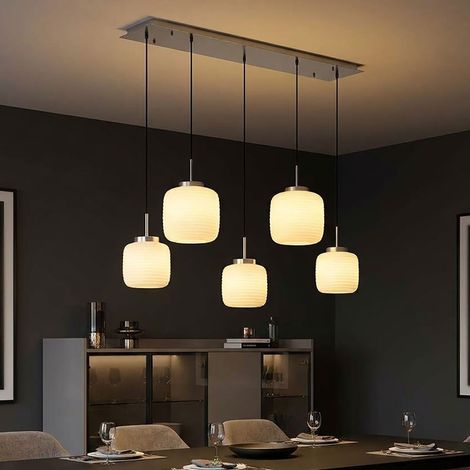 LED Hängeleuchte Pendelleuchte Esszimmer Höhenverstellbar Silber Metall H 130 cm (1/5)