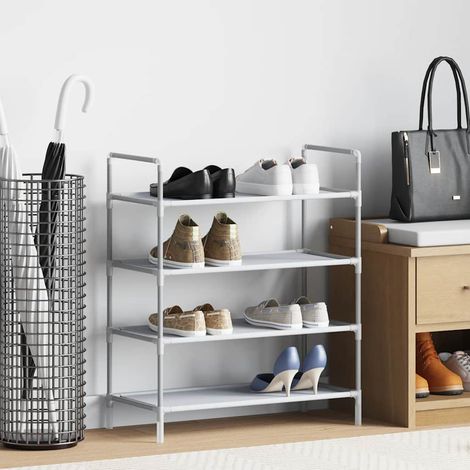 Schuhregal mit 4 Böden Metall und Vliesstoff Silbern