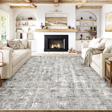 Tapis Salon 300x400cm Gris Lavable en Machine Carpet Antidérapant Grand Rug,Moderne Naturel,Abstrait Carpets,Salle a Manger,Bureau,Descente de Lit,Interieur,Poil Ras Rugs (1/5)