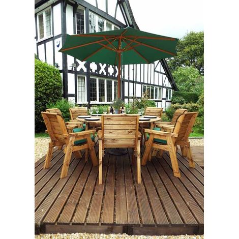 Eight Seater Circular Table Set with Cushions - W350 x D350 x H98 - Fully Assembled - Green