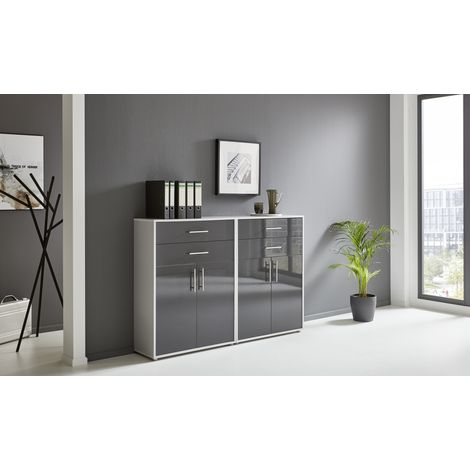 BMG Möbel Regalwand/Schrankwand, Office Edition Set 17, grau/ anthrazit hochglanz (1/5)