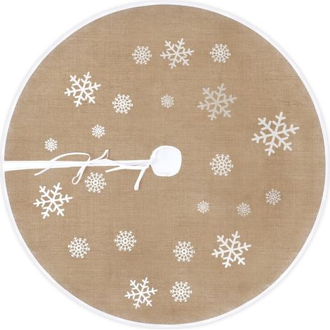 Jupe de Sapin de Noël - 1 Pièce - Lin Naturel et Flocons - Protection Sol et Décoration - Salon et Jardin - Diamètre 120 cm (1/5)