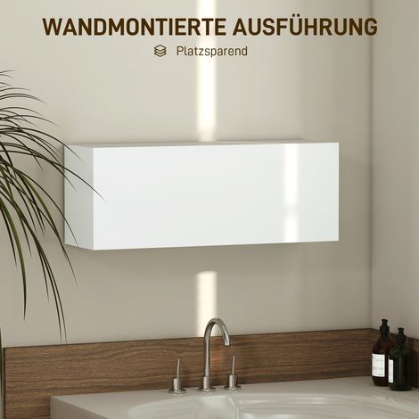 Meuble vasque suspendu avec abattant escamotable, amortisseur à gaz, tablette de rangement, 80 x 25 x 30 cm, blanc