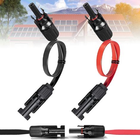 Lot de 4 Câbles solaires plats, 6 mm², 100 cm, Flexible, Connecteur MC4, Panneaux solaires