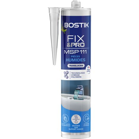 Bostik FIXPRO – Mastic de Fixation et d’Étanchéité MSP 111 Pièces Humides – Intérieur/Extérieur – Tous Matériaux – Mastic Hybride Polymère – Transparent – 1 Cartouche 290 ml (1/5)