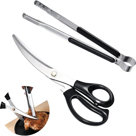 Pinces à barbecue - Ciseaux de cuisine ergonomiques pour pizza, avec clips en acier inoxydable (noir)