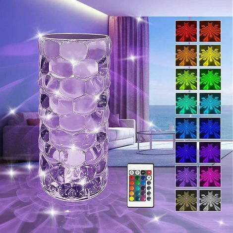 Lampe en Cristal à 6 Modes de Luminosité, Lampe de Table Rechargeable avec 16 LED RVB, Télécommande, Port USB, Idéale pour Salon, Bureau, Cadeau Saint-Valentin (1/5)