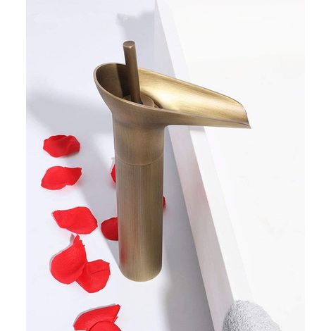 Robinet Salle Bain Bronze Antique, Robinet Lavabo de Cascade, Mitigeur Monocommande de Lavabo Haut Robinet de Salle de Bain avec Valve en Céramique MNS (1/4)