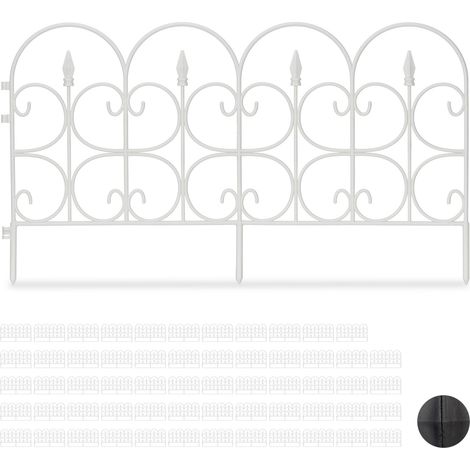 Set de 60 Vallas Decorativas para Jardín, Cercado para Huertos, Vallado Altura 30 cm, Largo 40 m, con Estacas, Blanco