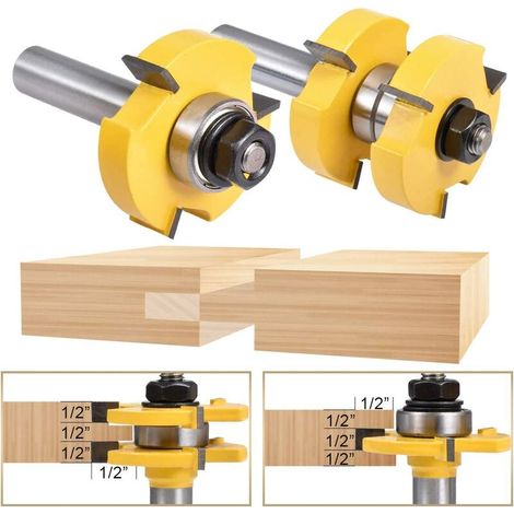 Juego de fresas para ranurar machihembradas Ensoleille de 3 filos en forma de T para madera dura y MDF, diámetro del vástago de 12,7 mm, corte preciso y suave. (1/5)