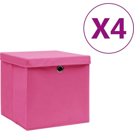 Boîtes de rangement avec couvercles 4 pcs-Coffre de rangement-Stockage Rangement 28x28x28 cm Rose 245361 (1/5)