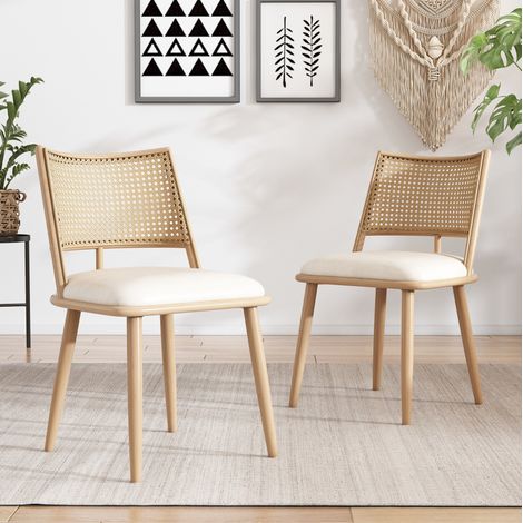 Set di 2 sedie da pranzo beige in rattan con seduta imbottita in PU (1/5)