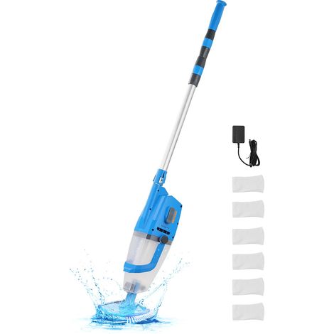 Aspirateur de Piscine, 100 L/Min, Nettoyeur Manuel sans Fil avec rallonges, Nettoyage en Profondeur et Aspiration puissante, Rechargeable, 1 Heure d'autonomie, pour Piscine Hors Sol et creusée (1/5)
