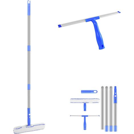 Kit de nettoyage de vitres professionnel, essuie-glace en silicone deux en un et laveur en microfibre, adapté aux salles de douche, voitures, miroirs, camping-cars et fenêtres hautes (intérieures et e (1/5)