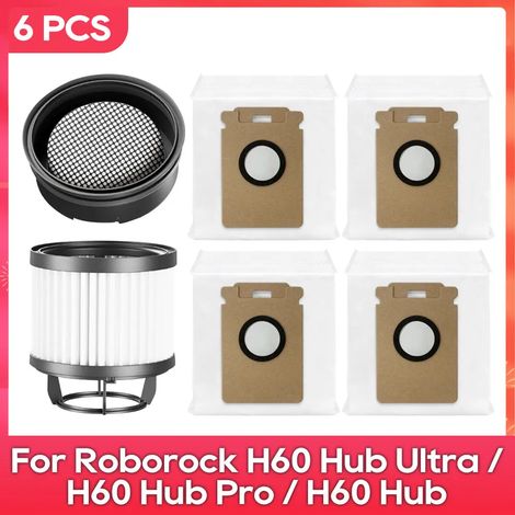 (Ensemble D) Convient aux aspirateurs Roborock H60 Hub Ultra / H60 Hub Pro / H60 Hub : pièces et accessoires de rechange pour sac à poussière et filtre. (1/4)