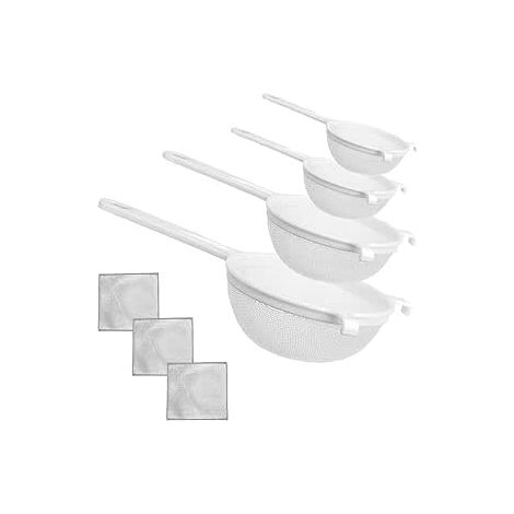 Set de 4 Egouttoir Rond en Nylon Passoires, Passoire à Thé ø 8 cm Passoire de Cuisine ø 10 cm ø 14 cm ø 18 cm Blanc (1/5)