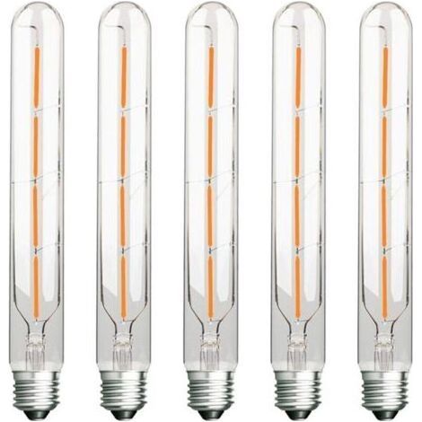 Lot de 5 Ampoules Long Tube, Filament LED Edison, 4W, Équivalent Incandescence 40W, Culot E27, Blanc Chaud 2700K, 400LM, Verre Transparent, 360 Angle d'éclairage, AC 220-240V (1/4)