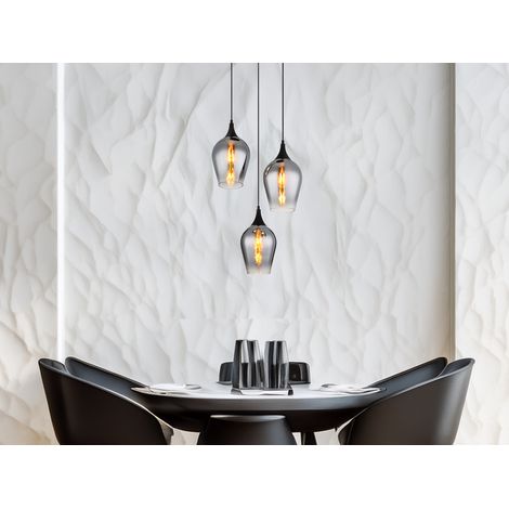 Ausgefallene LED Pendelleuchte mit drei Rauchglas Lampenschirmen, Ø 45cm (1/5)