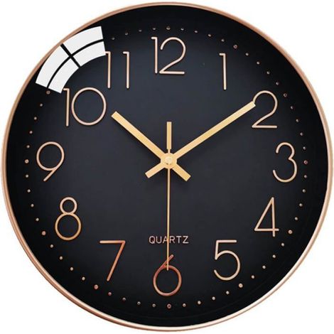 Horloge Murale - 30 Cm - Cadran Noir Chiffres Arabes - Sans Tic-Tac - Quartz Silencieux - Pour Maison Bureau Cuisine Salon Chambre - 1 Pièce (1/5)