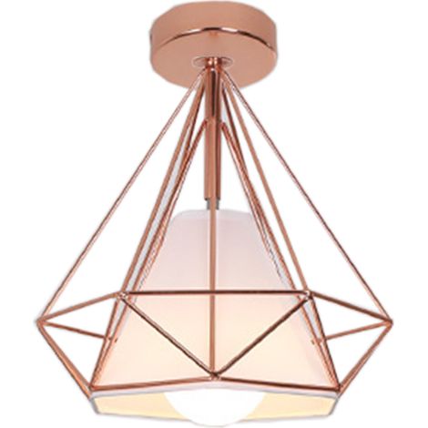 Lámpara Colgante Retro Vintage De Jaula 25CM (Oro Rosa) Lámpara De Techo Industrial Metal Hierro E27 Para Restaurante Cafe