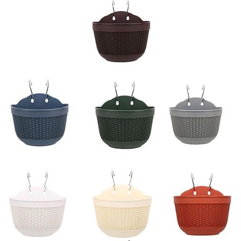 Pot de Fleurs Suspendu en Résine, Panier de Stockage, Décorations pour Maison ou Jardin - Design Semi-Circulaire en Rotin Artificiel, Double Crochets, Trou d'Évacuation Amovible, 32x21.5x20cm (1/5)