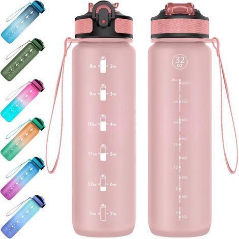 1-liter water bottle with straw, leakproof, BPA-free, for sports and fitness, with time indicator (1/5)