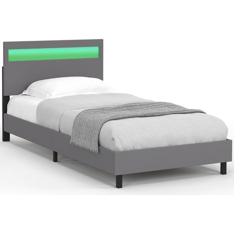 Letto singolo NEO con testata LED integrata e rete 90 x 190 cm PVC grigio