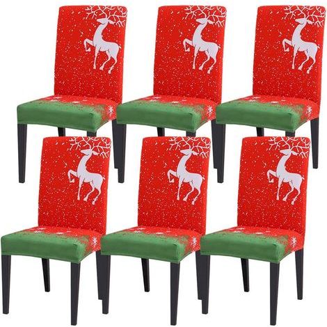Coprisedie per sala da pranzo, set da 6 coprisedie natalizi elasticizzati, rimovibili e lavabili, ideali per soggiorno, cucina, matrimoni, banchetti e decorazioni per feste. (1/5)