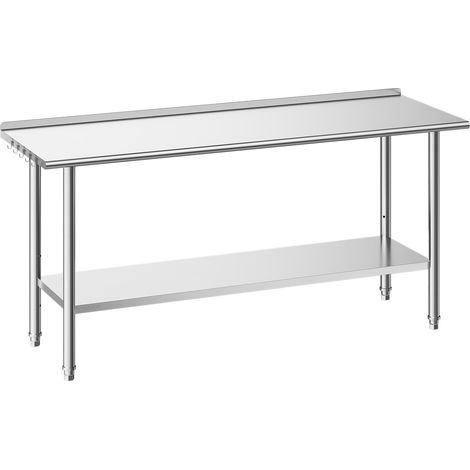 Table de Travail Cuisine Professionnelle, Table Centrale Inox 182,9x61 cm, pour Préparation CHR Café Hôtel Restaurant Boulangerie, Poste de Travail en Acier Inoxydable 2 Niveaux avec Dosseret (1/5)