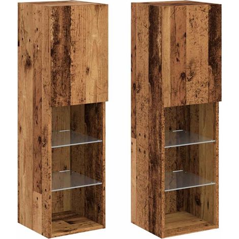 Mobile TV multimediale scaffale TV credenza TV sala da pranzo soggiorno camera da letto con luci a LED 2 pezzi legno vecchio 30,5 x 30 x 102 cm marrone 020028886