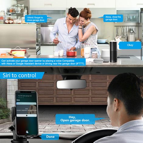 Contrleur d'ouverture de porte de garage intelligent WIFI, interrupteur d'ascenseur, application pour téléphone portable, minuterie de contrle à distance compatible avec Amazon Alexa et Home, IFTTT po (1/5)
