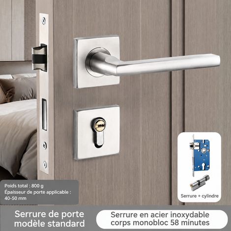 Serrure de porte d'intérieur à rosaces carrées modèle K 58 mm en acier inoxydable avec clés en cuivre 58 1 kg – Livraison gratuite