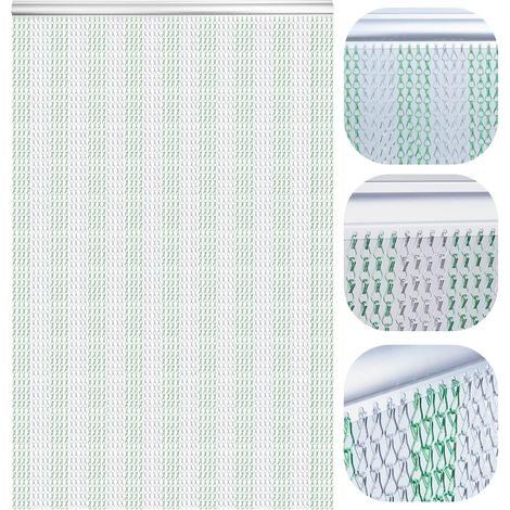 1 - Rideau à chaînes - Aluminium - Anti-insectes et intimité - Pour commerces et maisons - Argent et vert - 90x210cm (1/5)