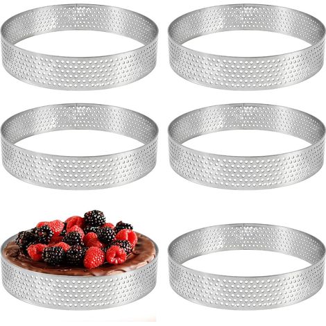 6 Pièces Cercles à Tarte 10 cm, Cercle à Patisserie Perforé en Acier Inoxydable, Moule à Tartelette Rond pour Mousses, Desserts et Gateaux, Patisserie Accessoire (1/5)
