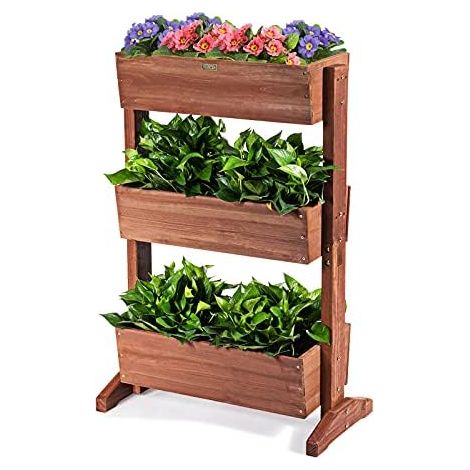 Jardinière surélevée Verticale à 3 étages, avec 3 bacs à Plantes réglables et Trous de Drainage, escalier de Jardin, en Bois de Sapin, bac à Fleurs, Marron (71 x 38 x 105 cm) (1/5)