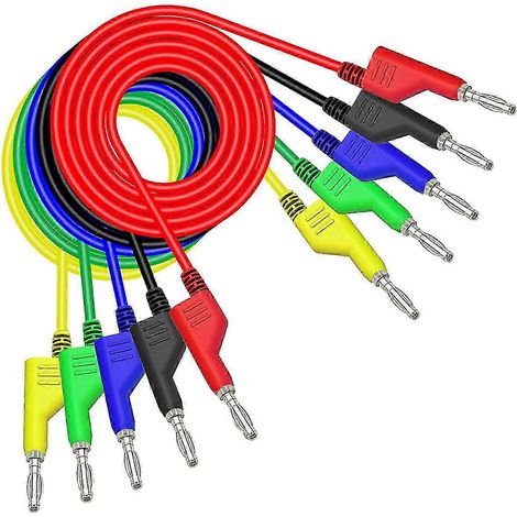 Lot de 5 cordons de test empilables avec fiches bananes, câble souple de 1 m (3,3 pi) pour multimètre 1000 V 15 A (1/5)