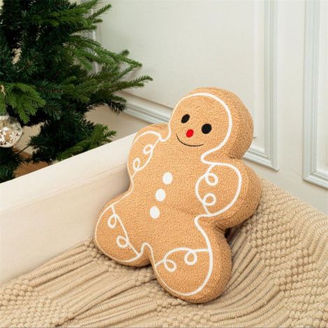 Coussin décoratif en forme de bonhomme en pain d'épices pour Noël, idéal pour le canapé, le salon ou le lit, 33 x 43 cm