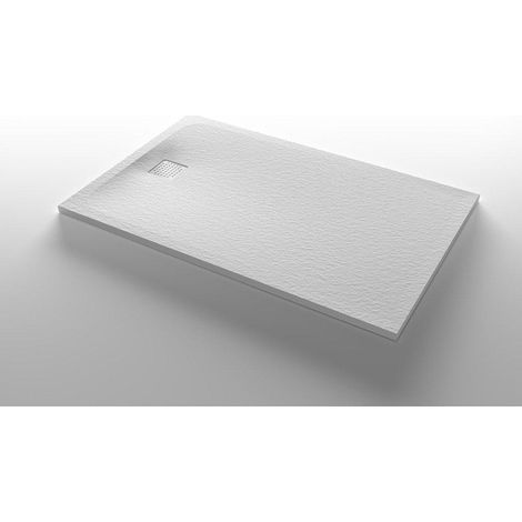 Receveur de douche Nemo Stock Taurus 160x90x3cm avec plan de couverture en inox en composite minéral à structure pierre blanche.