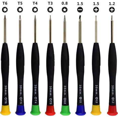 Lot de 8 tournevis multifonctions pour réparation de téléphone mobile, PC et ordinateur - Outils de démontage et remplacement de pièces (1/5)