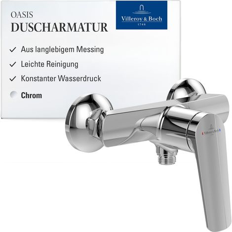 Villeroy & Boch Oasis Duscharmatur, Mischbatterie Dusche mit Rückflussschutz und Keramikkartusche, Einhebel-Duscharmatur für Aufputz Montage, rund, Chrom (1/5)