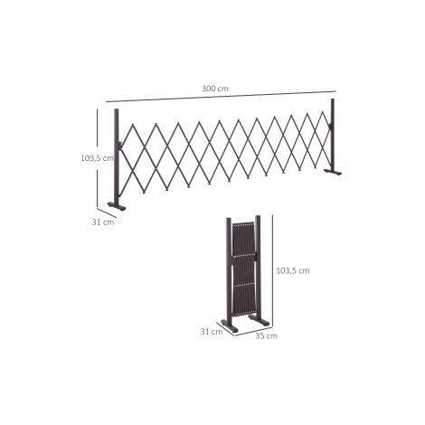 Barrière extensible marron en aluminium, 35-300 cm, hauteur 103,5 cm, avec système accordéon, pour jardin et terrasse (1/5)